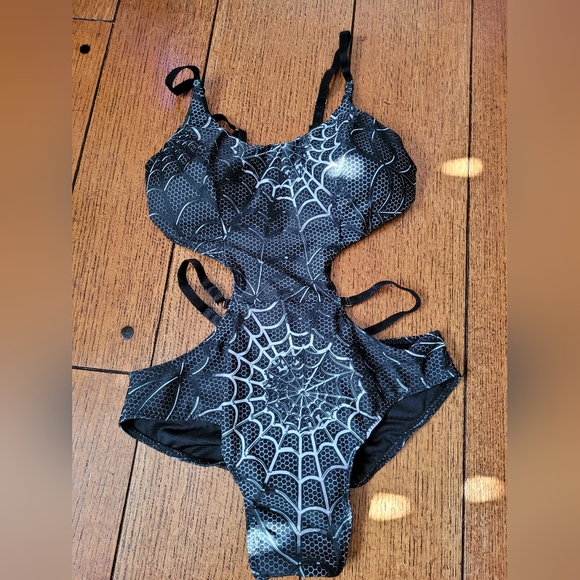 Killstar Pants - Perfectly Peachy - HALLOWEEN - Spider Web Pole Dance Bodysuit - Size Small